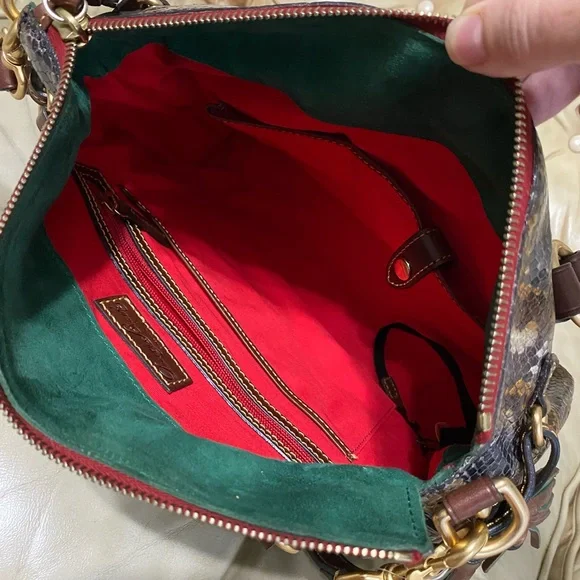 Dooney & Bourke Python Satchel READ! Leather Tassels Florentine Whipstitch - Picture 12 of 12